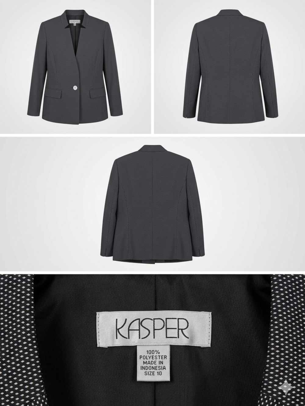 Kasper Dark Charcoal Single-Button Blazer